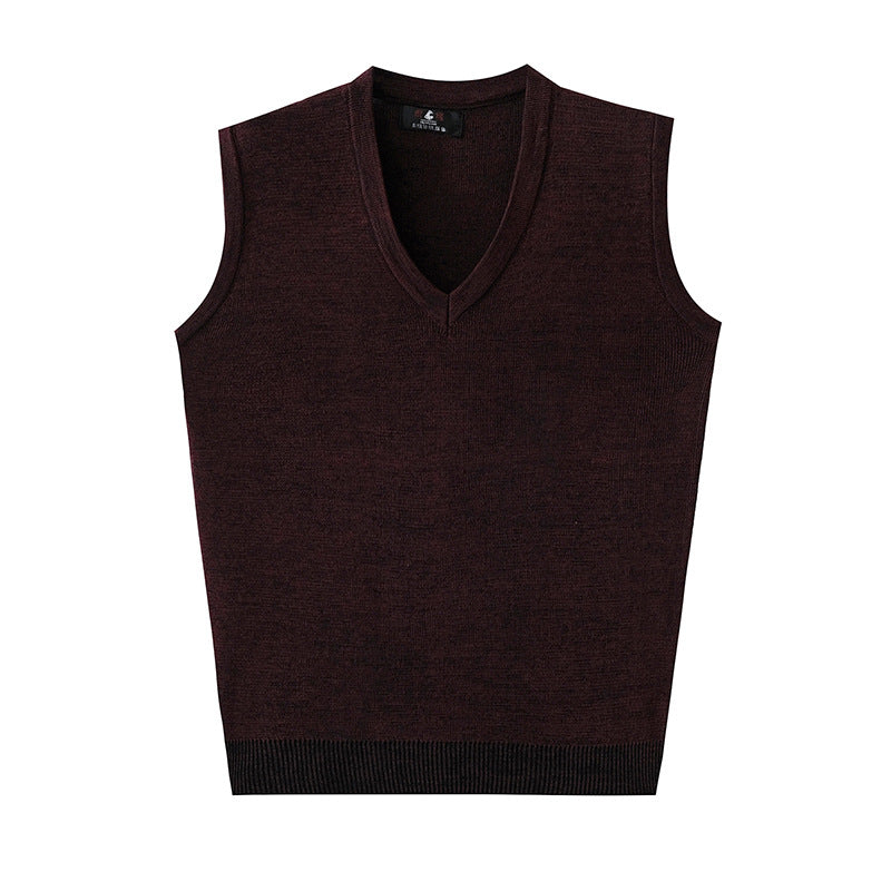 V-Neck New Middle-Aged Wool Vest Gentleman Men's Pullover Knitted Vest Business Knitted Knitwear Sleeveless Men