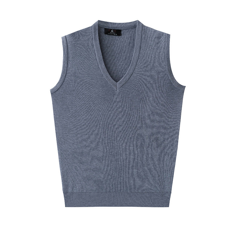 V-Neck New Middle-Aged Wool Vest Gentleman Men's Pullover Knitted Vest Business Knitted Knitwear Sleeveless Men