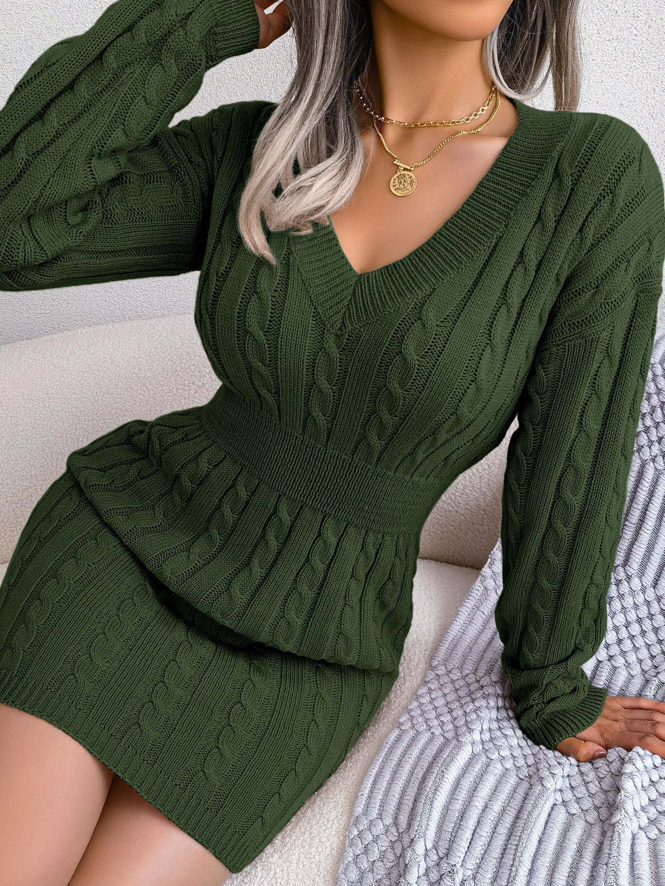 Ins Style Real Shot Autumn and Winter European and American Fashion Waist Twist Hip Dress Sweater Skirt Amazon Cross-Border Women's Clothing
