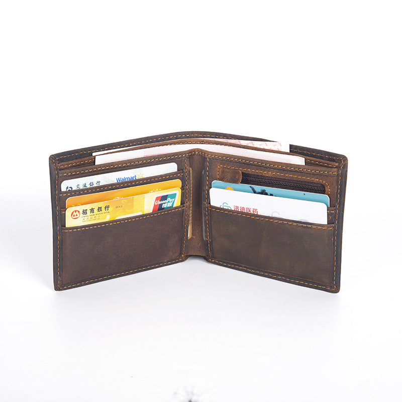 Crazy Horse leather embossed crocodile pattern men's wallet short genuine leather European and American retro wallet horizontal first layer cowhide silver bag